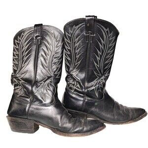 Nocona Mens Black Leather Cowboy Boots Size 9.5D